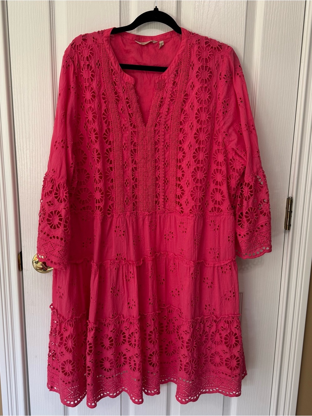 Soft Surroundings Women's Coral Eyelet Lace Tiered Dress